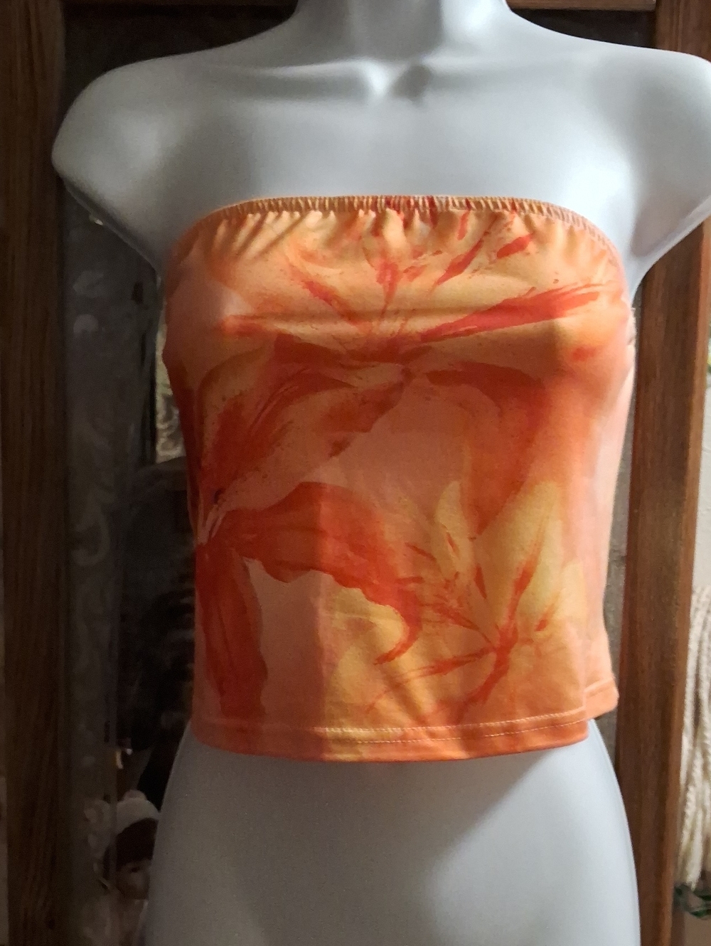 NWOT, Strapless, Orange Tropical, Floral Tube Top